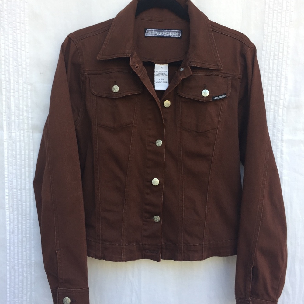 Streetwear brown cotton spandex jean jacket